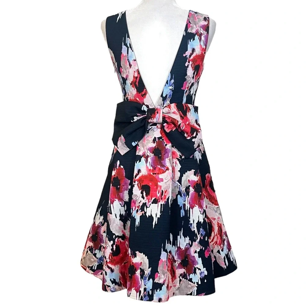 Kate Spade Floral Back Bow Fit & Flare Dress Dopamine Wedding Guest Date Night
